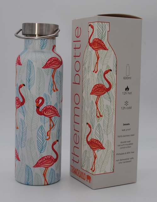 Isolierflasche aus Edelstahl - Motiv Flamingo